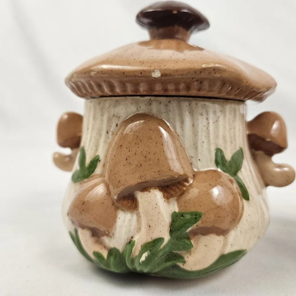 Arnel's Sugar & Creamer Set 3D Mushroom Ceramic 1970's Vintage MCM Kitschy Retro